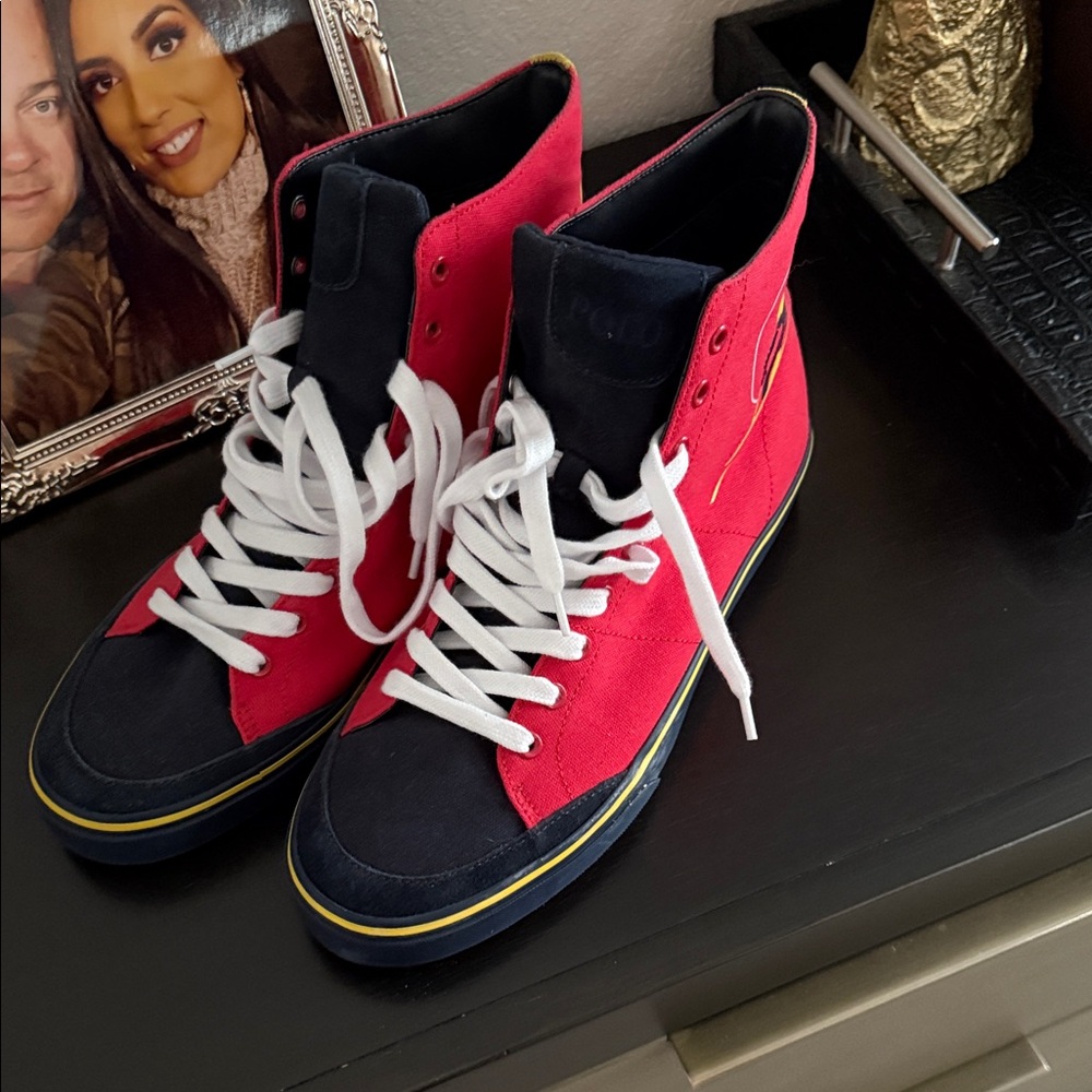 Red and Black High-Top Sneakers